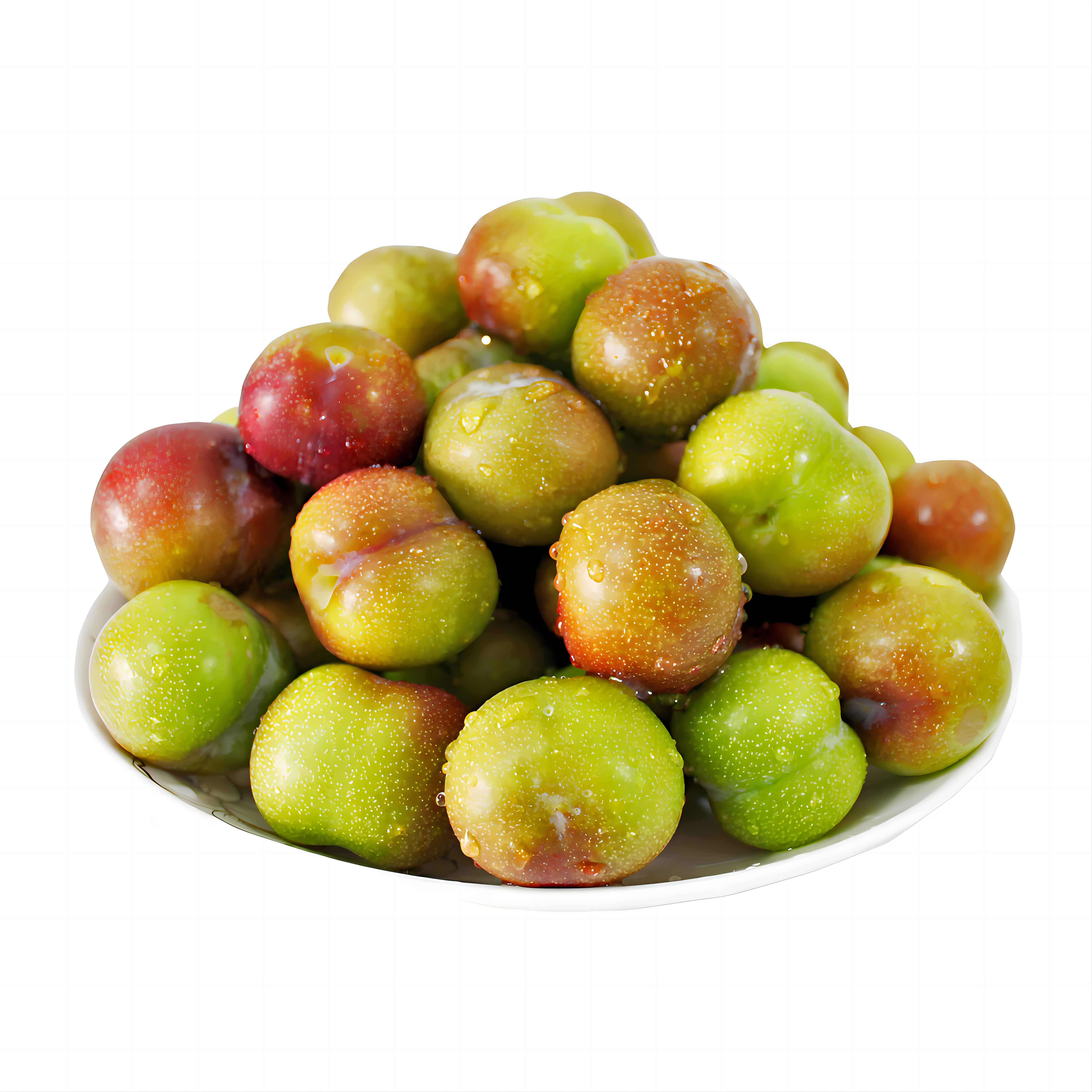 Green and red crispy plums